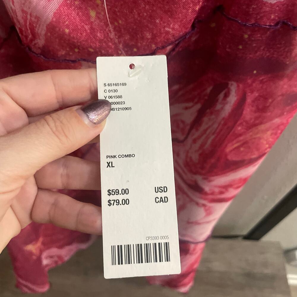 NWT Urban Outfitters Pink Marbled Mini Slip Dress Mesh Lightweight XL - Picture 15 of 16